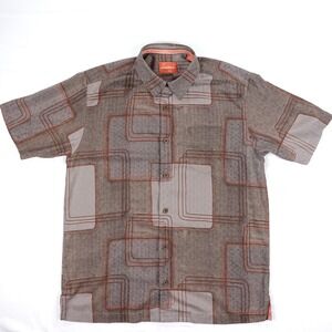 Tommy Bahama Men's Medium 100% Silk Hawaiian Shirt Geometric Pattern Brown